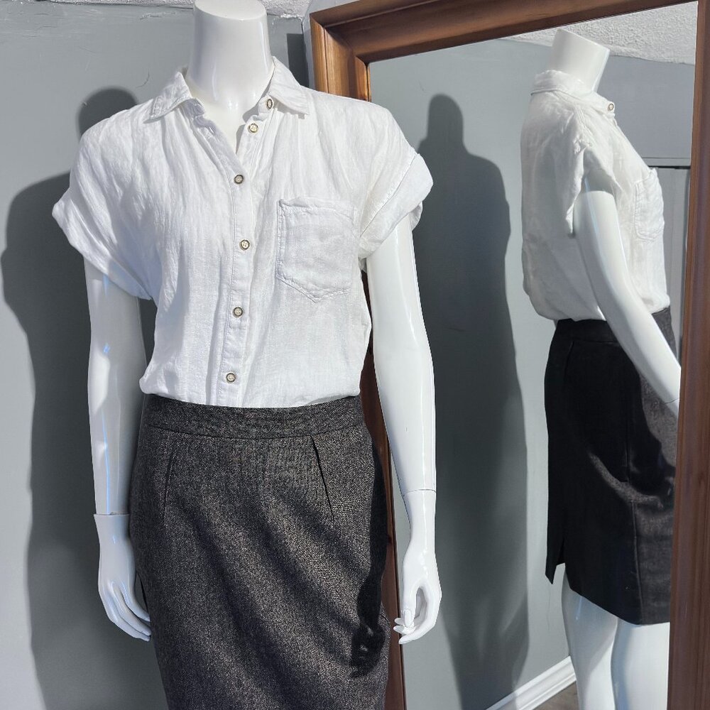 Zara Linen Button Up Blouse Folded Sleeve Size S Lightly Worn